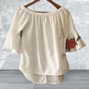 Off Shoulder 3/4 Bell Sleeve Blouse